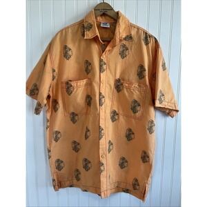 rum reggae hawaiian shirt mens M Orange Native Head Dress